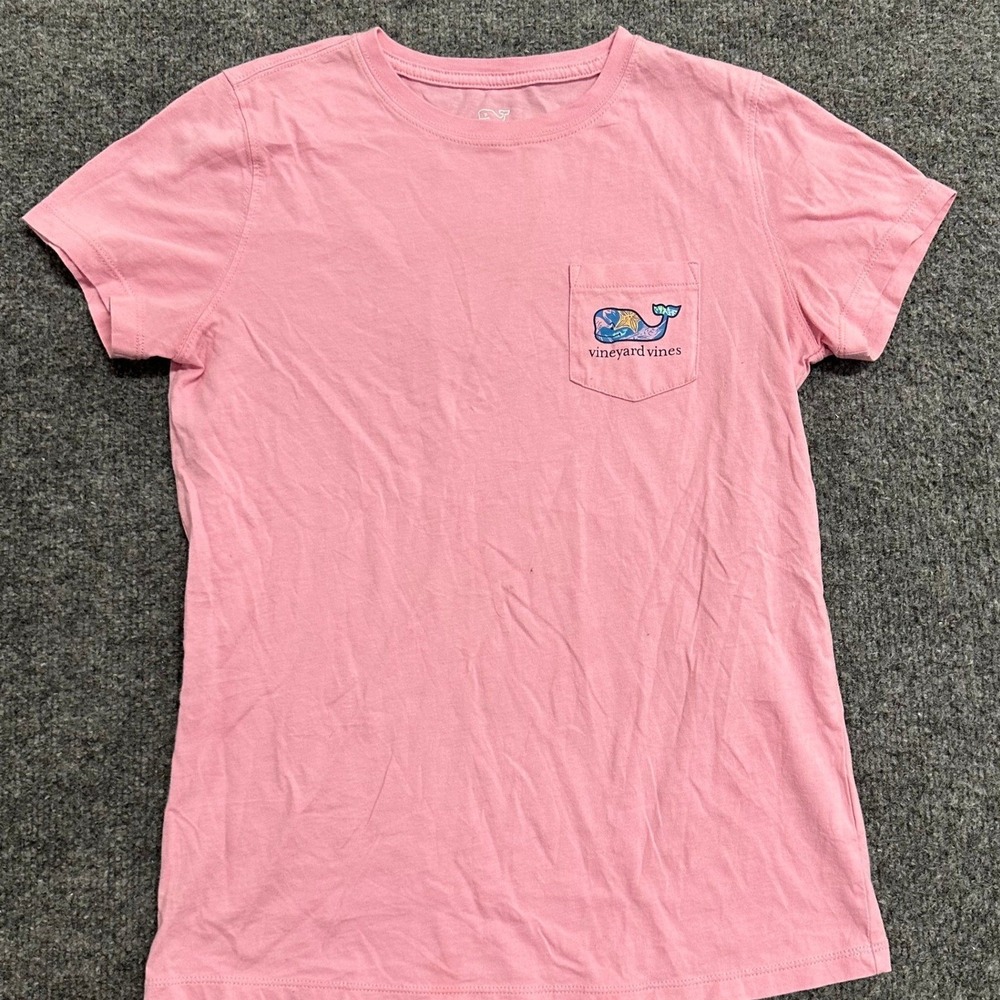 Vineyard Vines T-Shirt Womens XS Pink Cotton Graphic Whale Pocket Short Sleeve